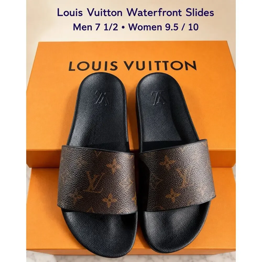 Louis Vuitton Waterfront Mule Monogram Canvas Black Slides Sandals Mens 7.5 W 10